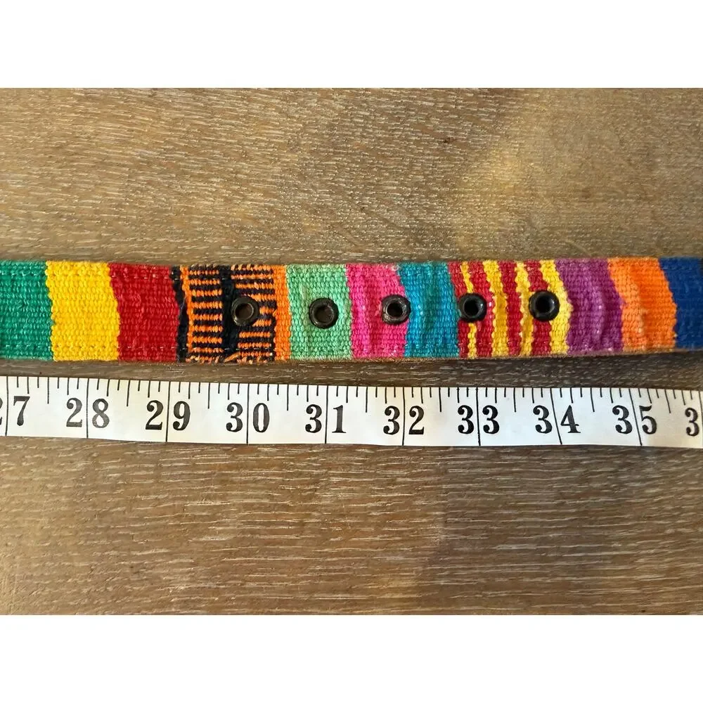 Vintage Tapestry Leather Colorful Woven Guatemalan Belt Women 30-34 inch